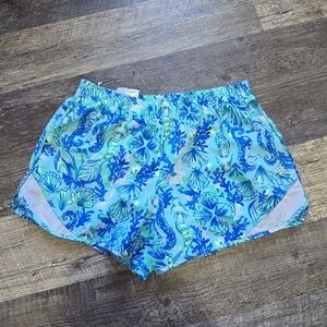 Lilly Pulitzer Luxletic Ocean Trail Shorts Sea Glass Aqua Seeing Double S